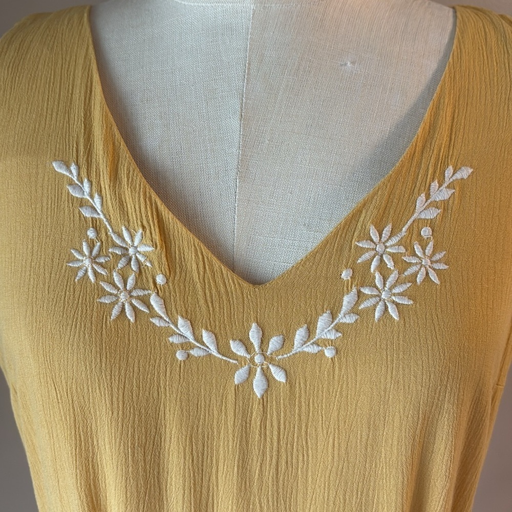Joie embroidered Tiered boho Midi Sundress side zipper belted yellow size 6 - Picture 2 of 16